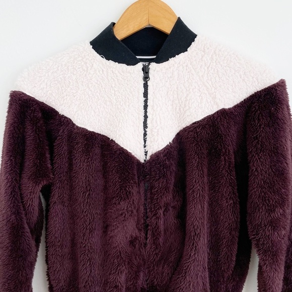 Nike Athletic Sherpa Wolf Teddy Zip Up Long Sleeves Bomber Jacket Size Small - Picture 4 of 16